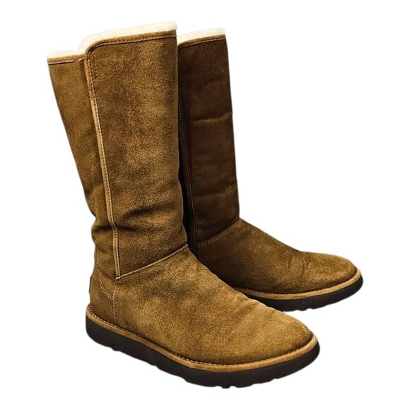 UGG Australia Women's Abree II Tall Suede Shearling Bruno Brown Boots - Picture 2 of 10